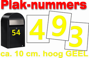 potlood opener Pittig Huisnummer / container stickers geel 4CM - Ptt brievenbus